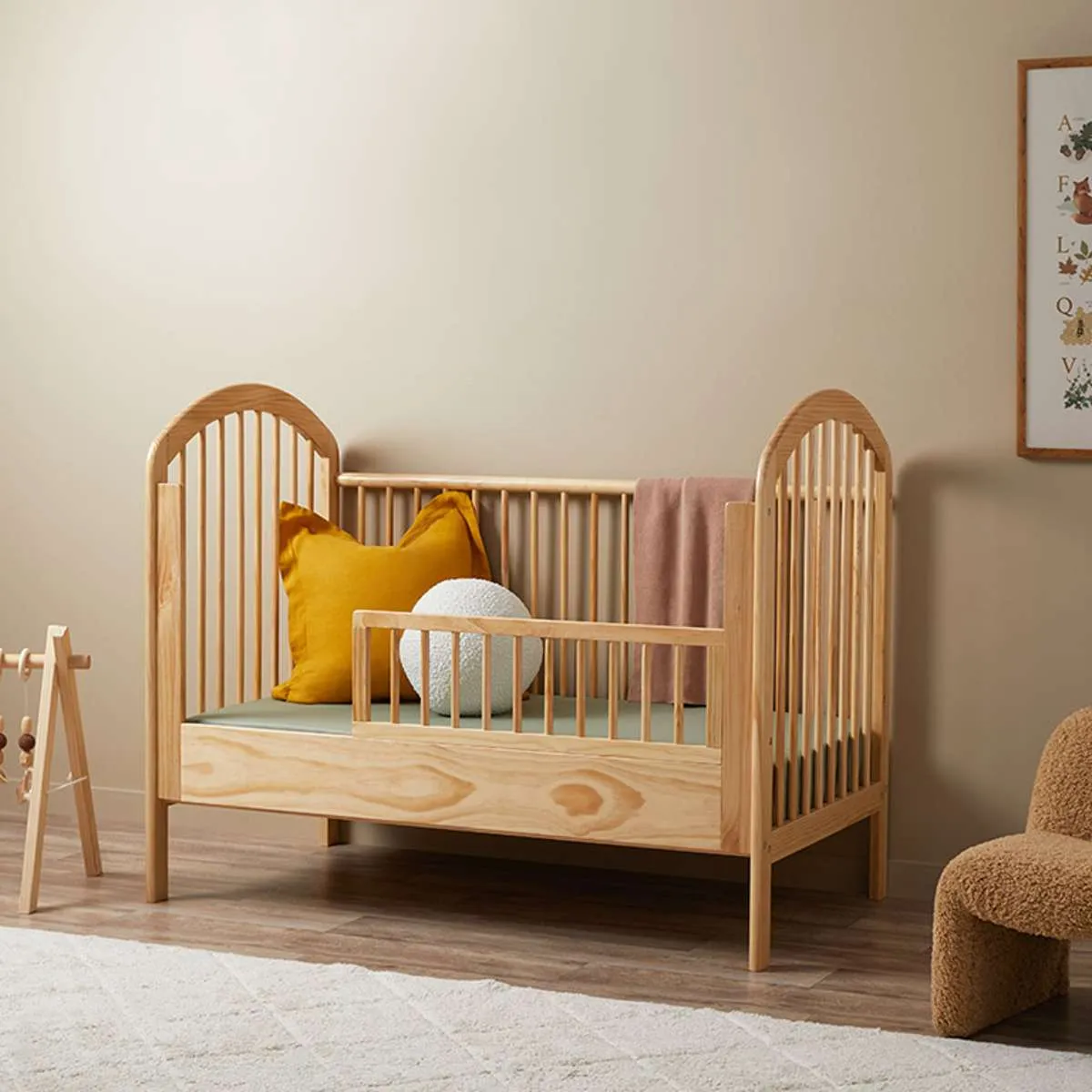 Archie Natural 3-in-1 Cot Conversion Bundle Mocka