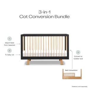 Aspen Black/Natural 3-in-1 Cot Conversion Bundle Mocka