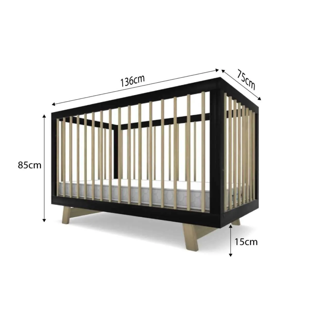 Aspen Black/Natural 3-in-1 Cot Conversion Bundle Mocka