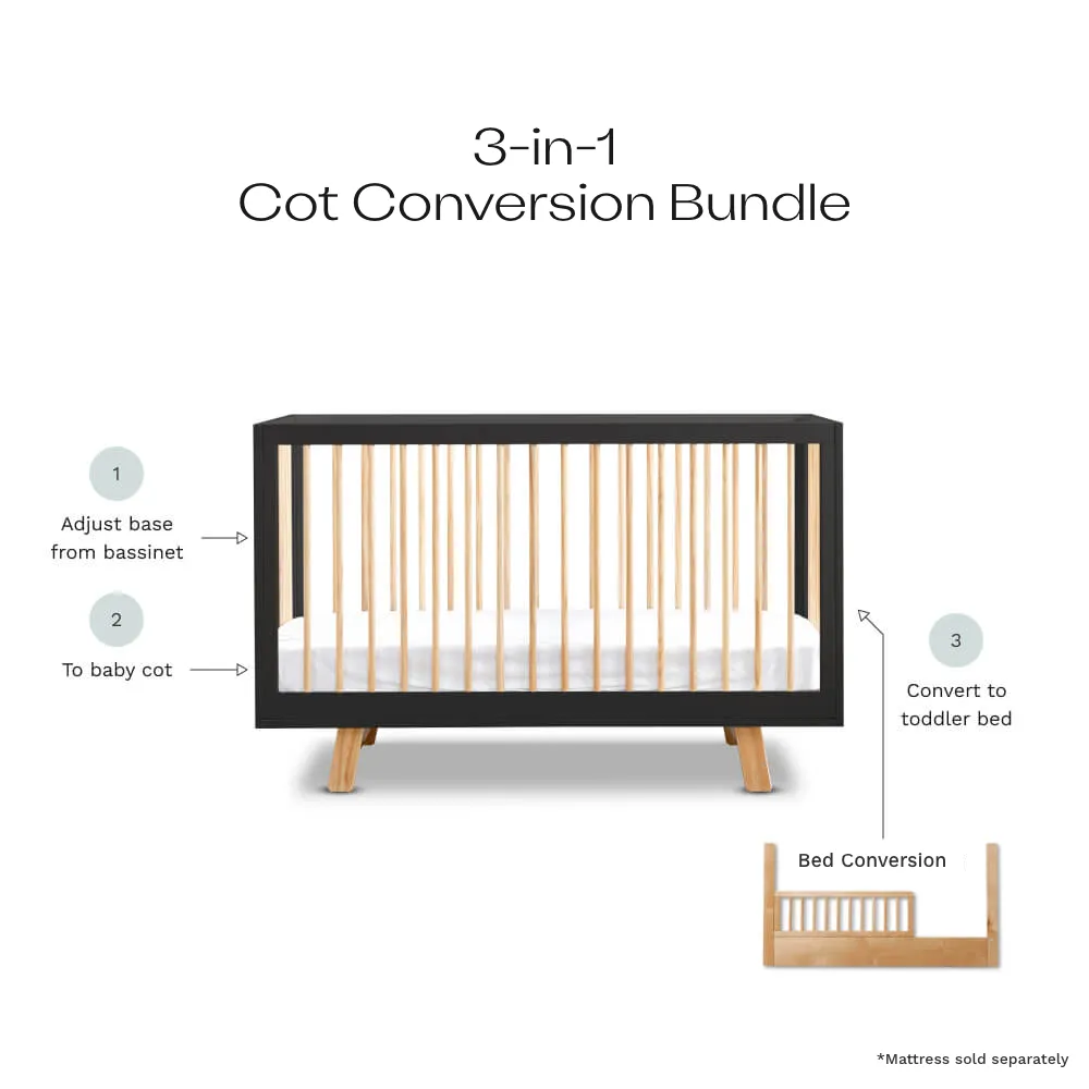 Aspen Black/Natural 3-in-1 Cot Conversion Bundle Mocka
