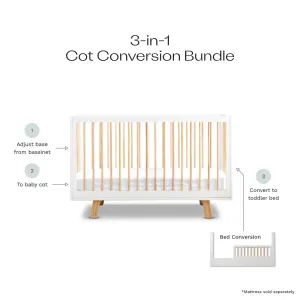 Aspen White/Natural 3-in-1 Cot Conversion Bundle Mocka