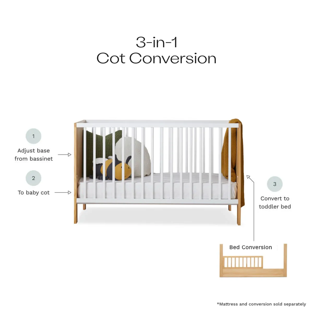 Aspiring Classic Cot - White/Natural Mocka
