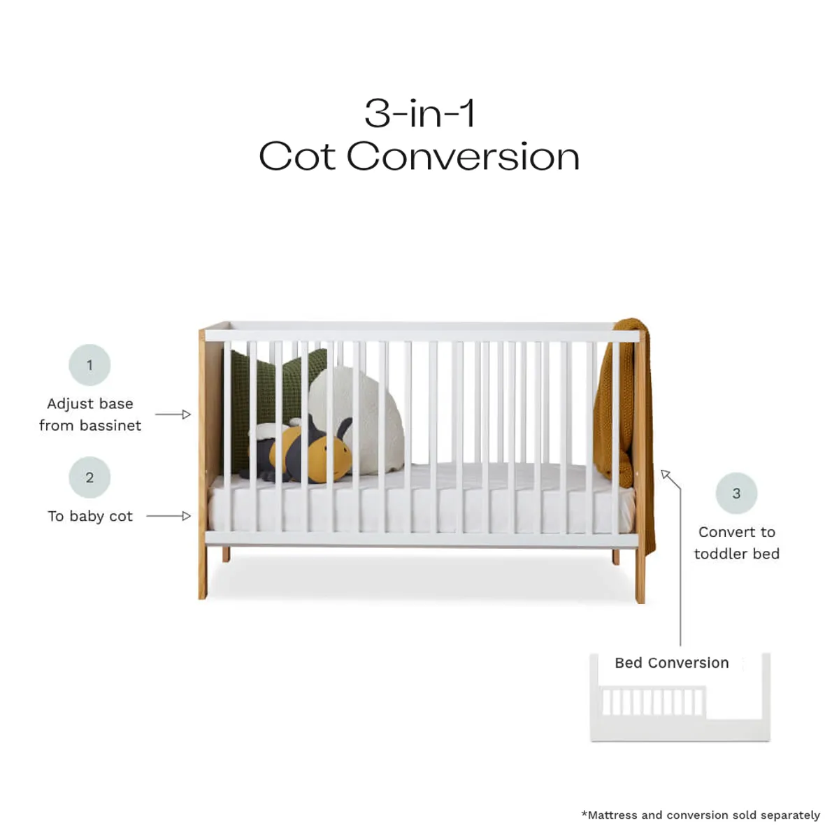 Aspiring Classic Cot - White/Natural Mocka