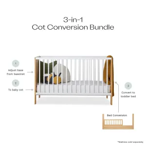 Aspiring White/Natural 3-in-1 Cot Natural Conversion Bundle Mocka