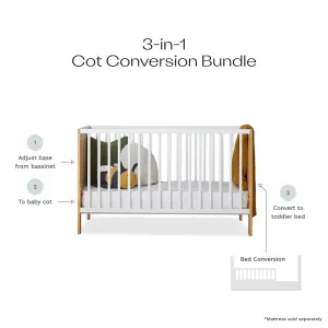 Aspiring White/Natural 3-in-1 Cot White Conversion Bundle Mocka