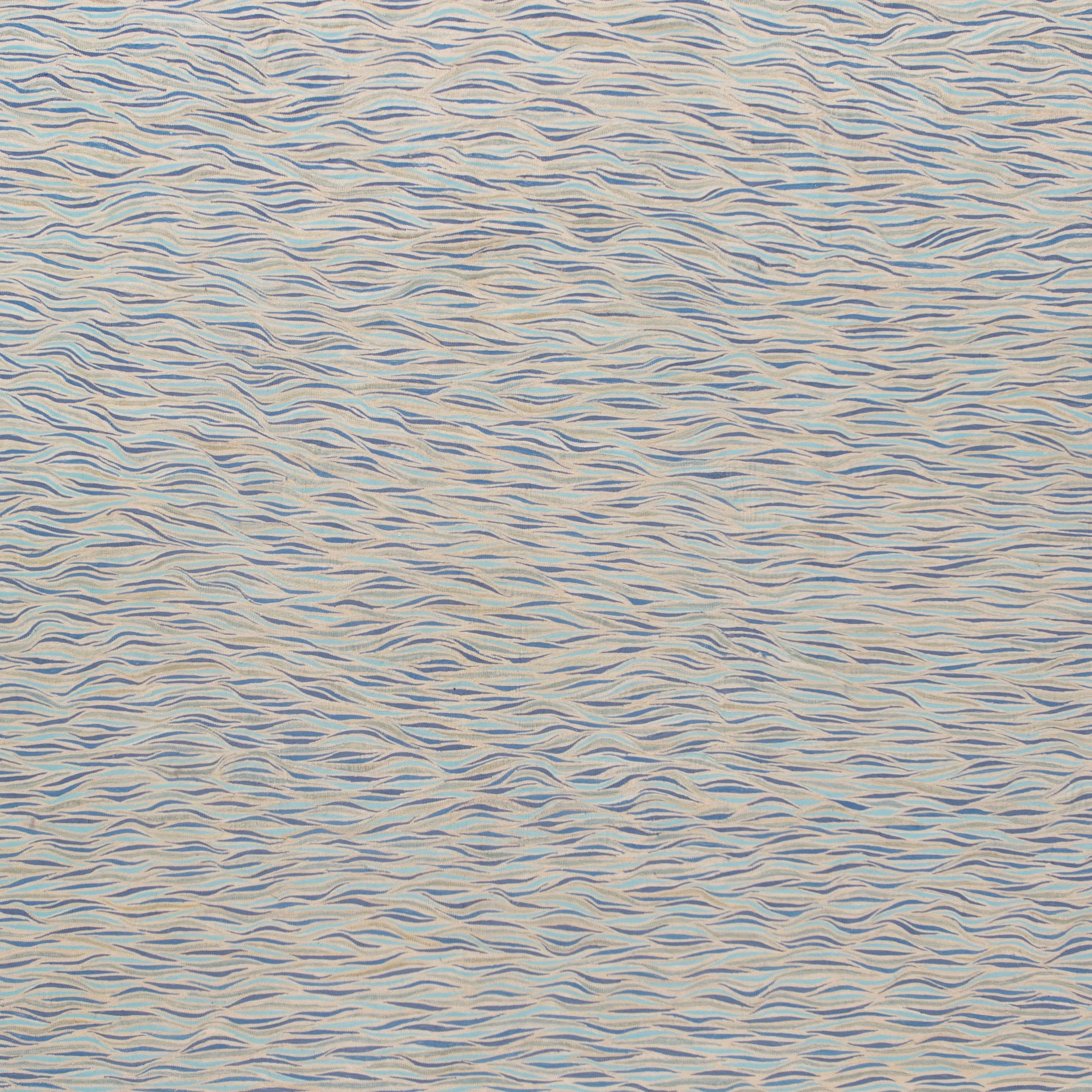 Blue Flatweave Wool Rug - 8'2" x 8'3"