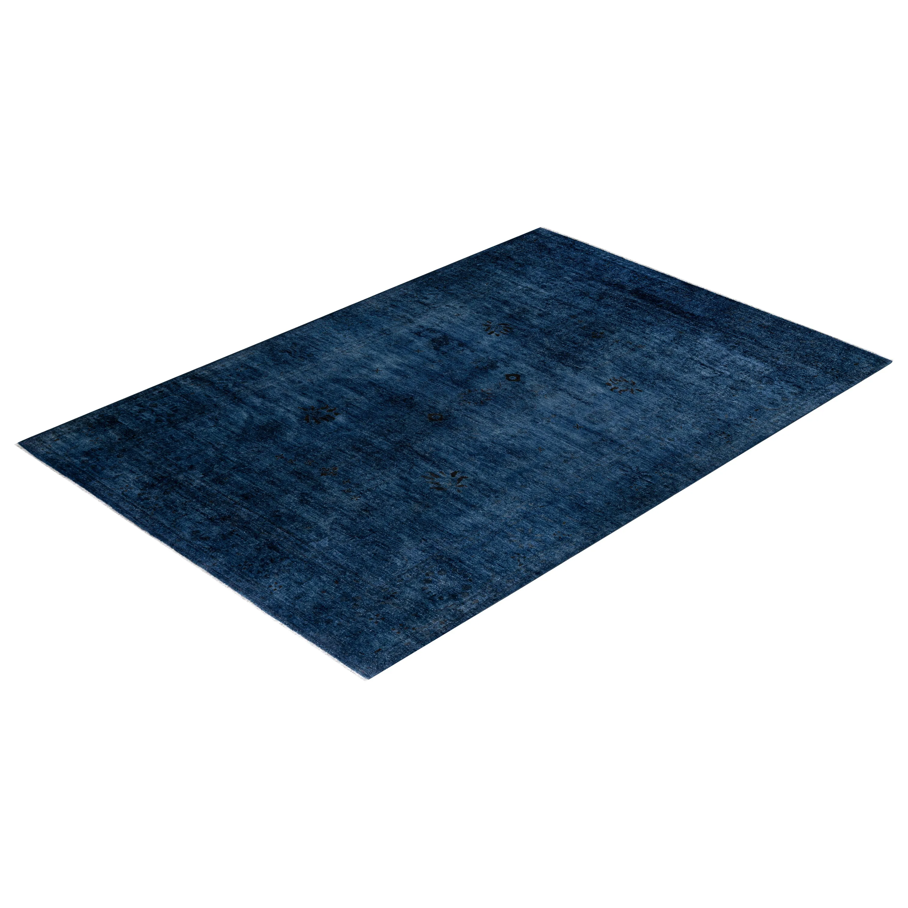 Blue Overdyed Wool Rug - 6'3" x 9'4"