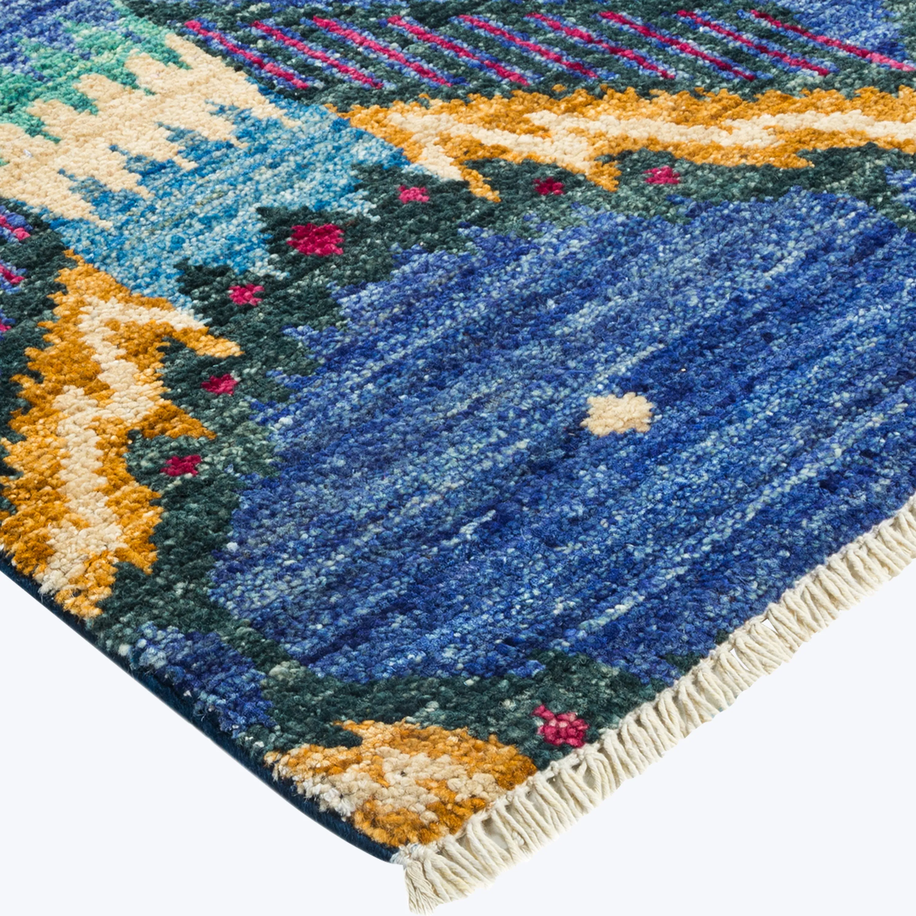 Blue Traditional Wool Runner - 4' 1" x 10' 1"