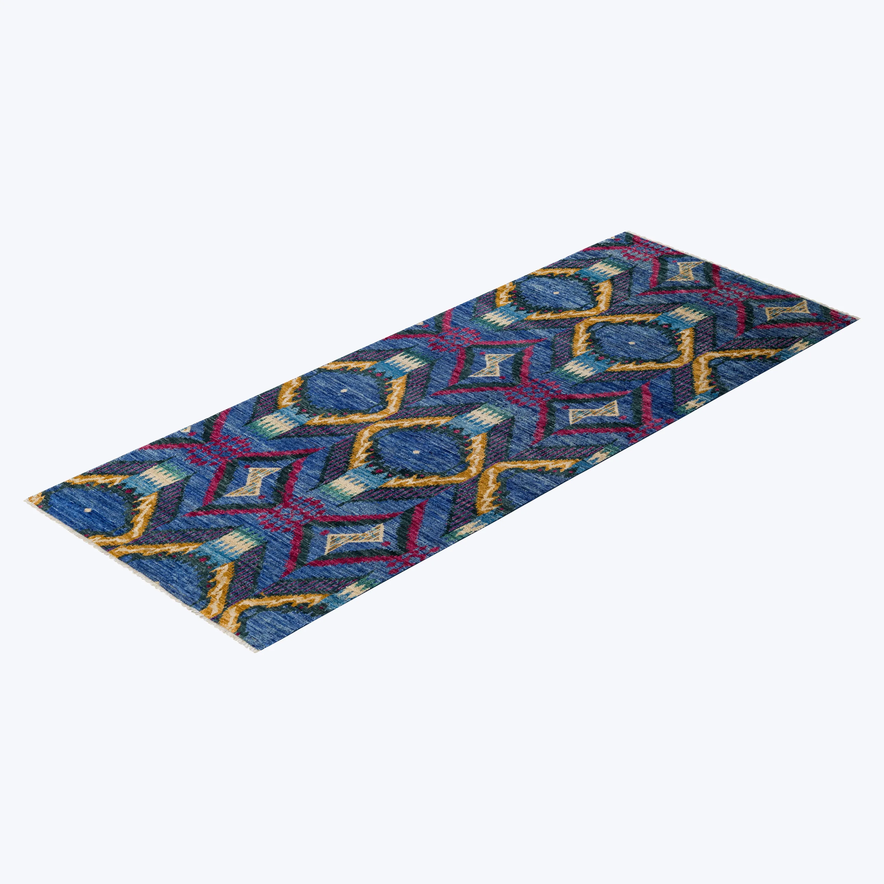 Blue Traditional Wool Runner - 4' 1" x 10' 1"