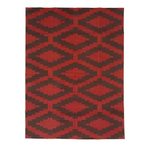 Brown & Red Geometric Cotton Rug - 8'10" x 11'10"