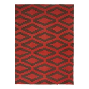 Brown & Red Geometric Flatweave Cotton Rug - 10' x 14'