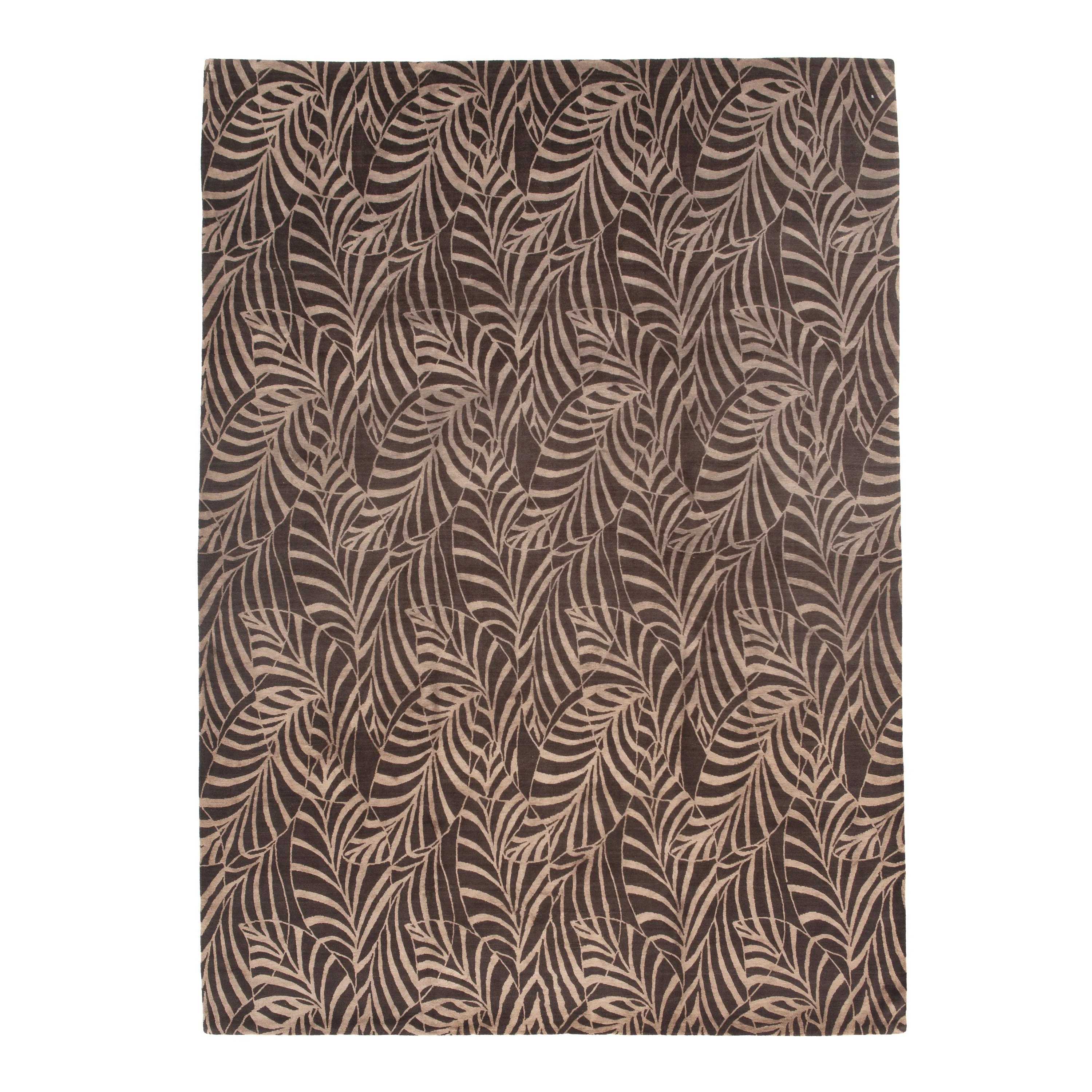 Brown Contemporary Wool Silk Blend Rug - 9' x 12'