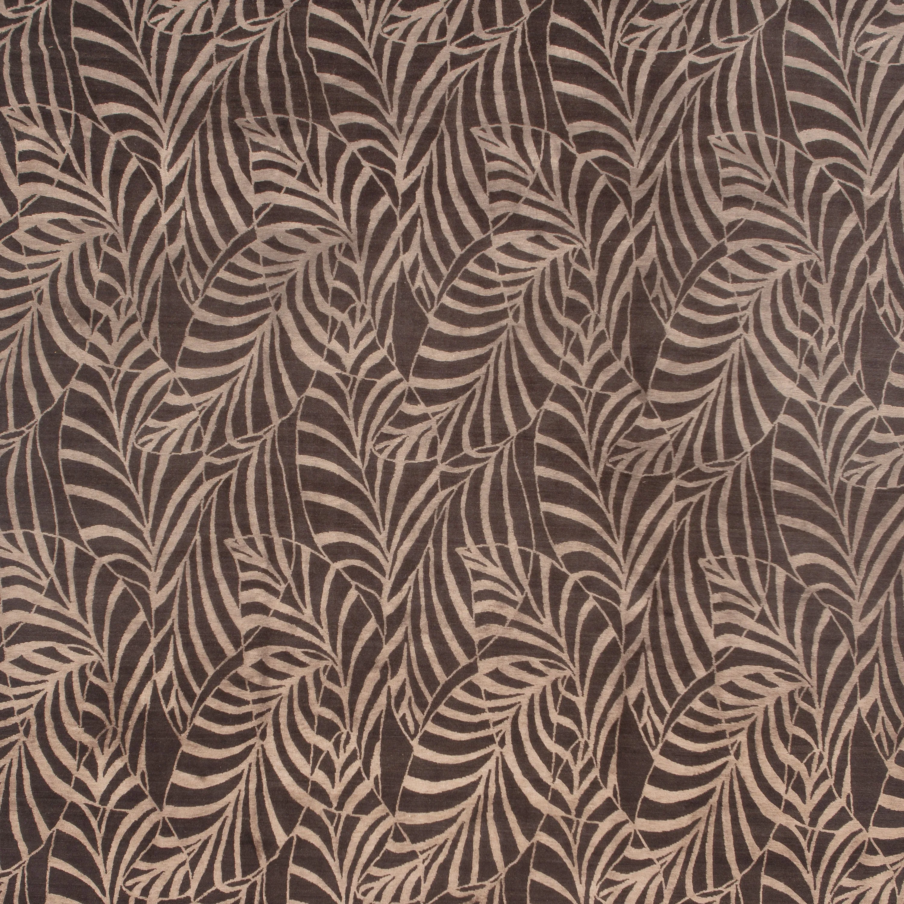 Brown Contemporary Wool Silk Blend Rug - 9' x 12'