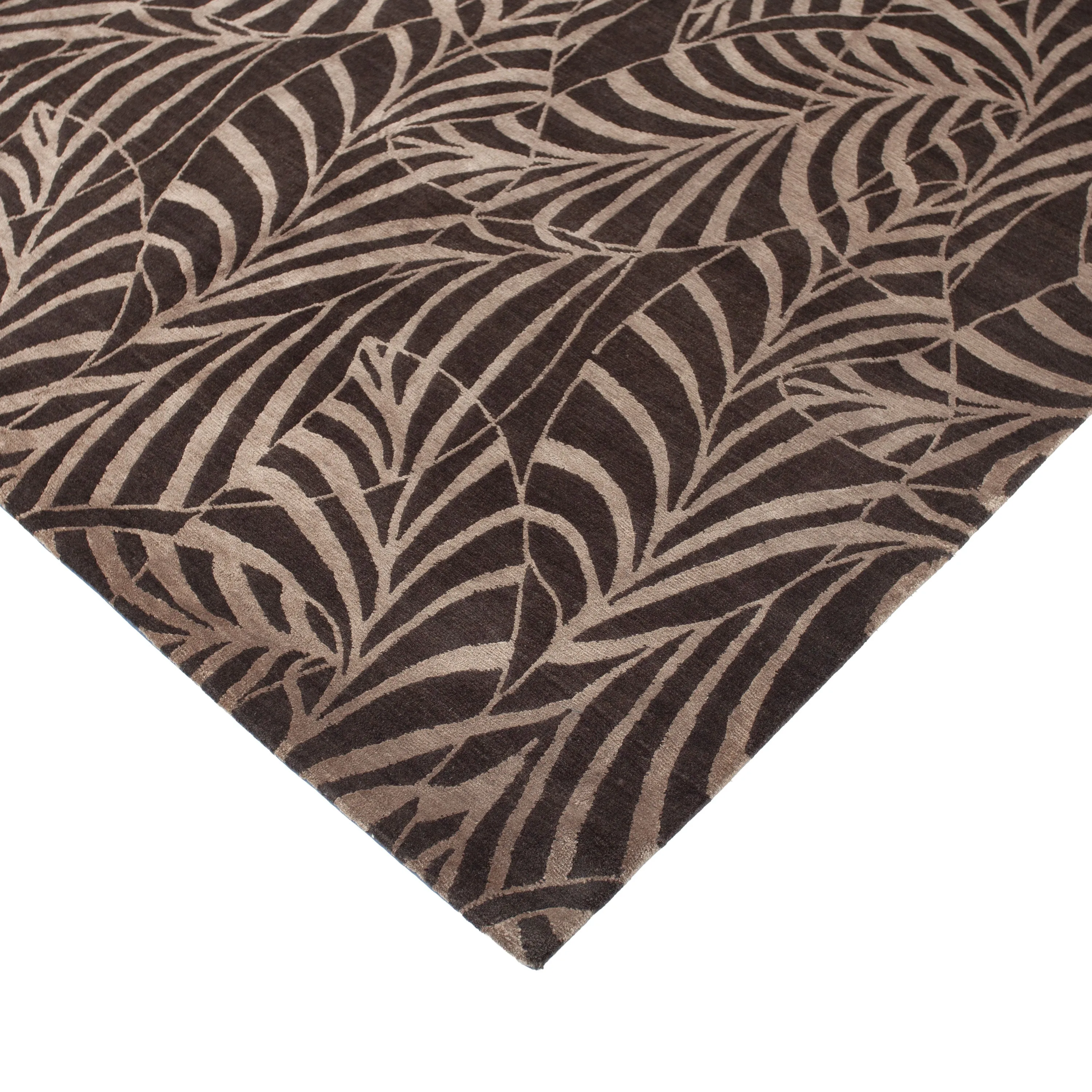 Brown Contemporary Wool Silk Blend Rug - 9' x 12'