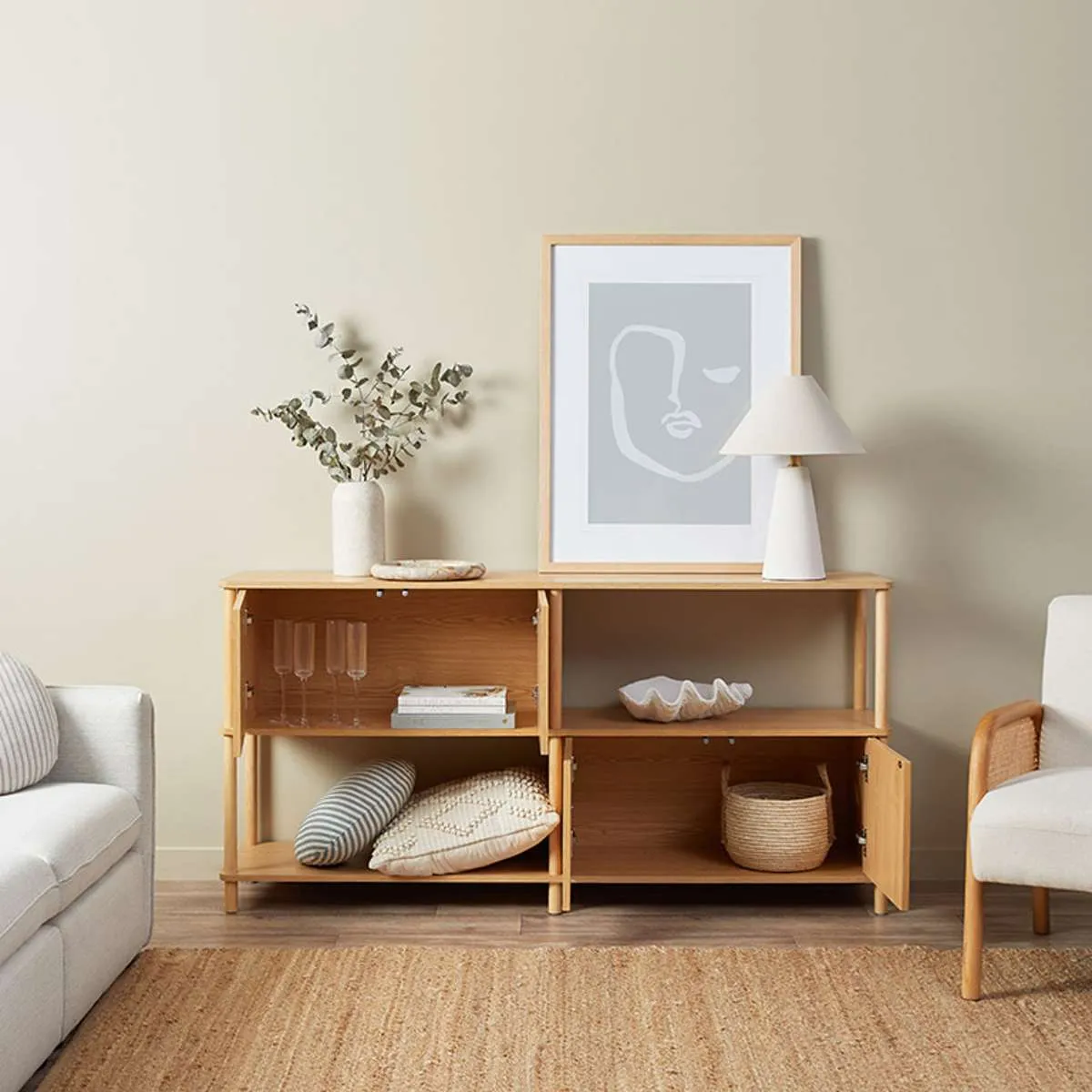 Eden Low Shelf With Storage - Natural Mocka
