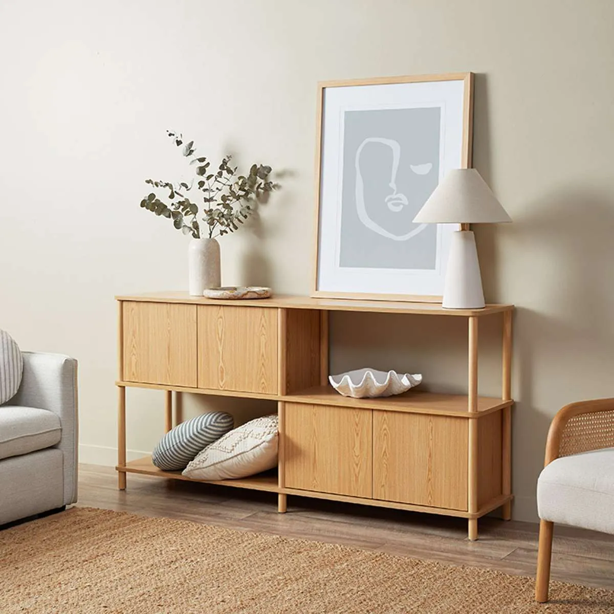 Eden Low Shelf With Storage - Natural Mocka