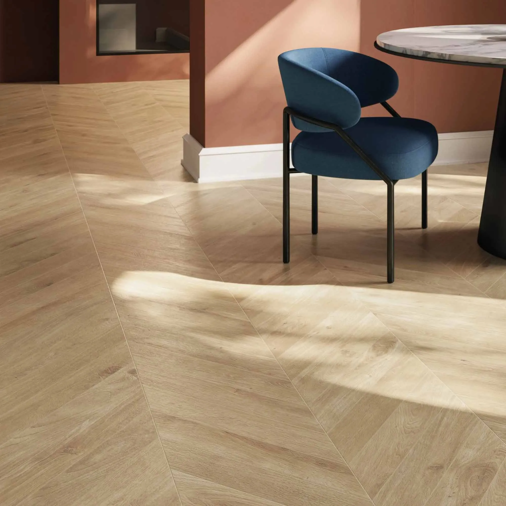 Essence Warm Chevron Wood-Effect Porcelain Tile 9x50cm Matt