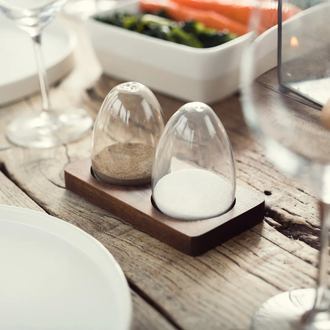Glass Salt And Pepper Set With Tray Funky Chunky