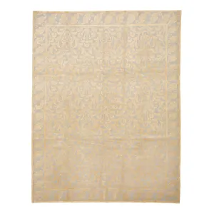 Gold Traditional Tibetan Wool Silk Blend Rug - 9'2" x 12'