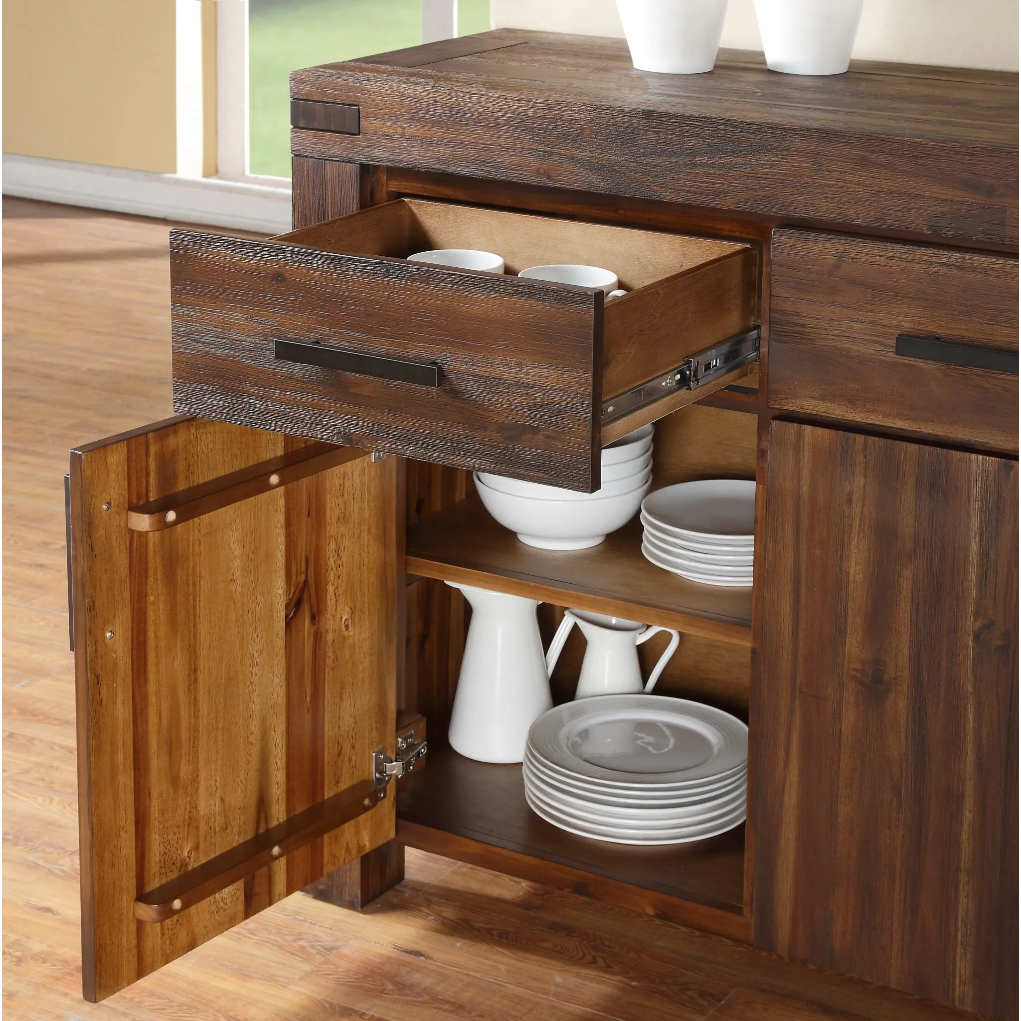 Meadow Three Drawer Three Door Solid Wood Sideboard in Brick Brown Modus