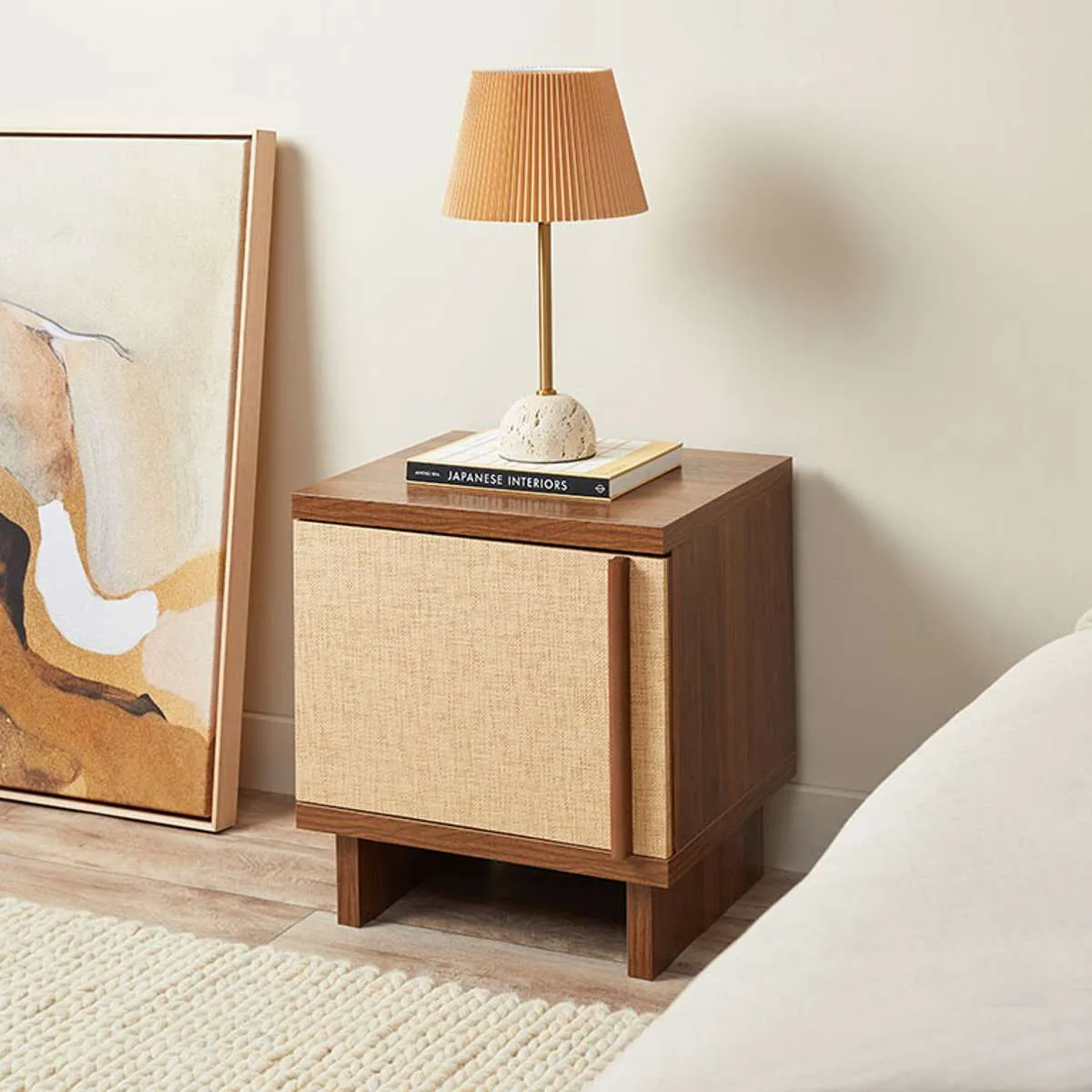 Minato Textured Bedside Table - Walnut Mocka