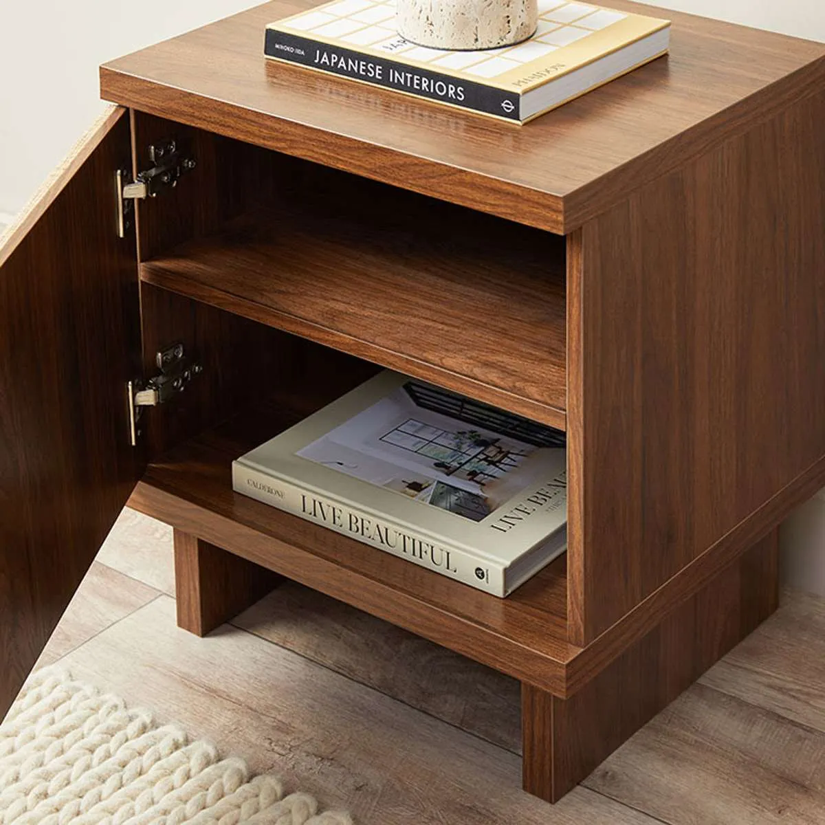 Minato Textured Bedside Table - Walnut Mocka