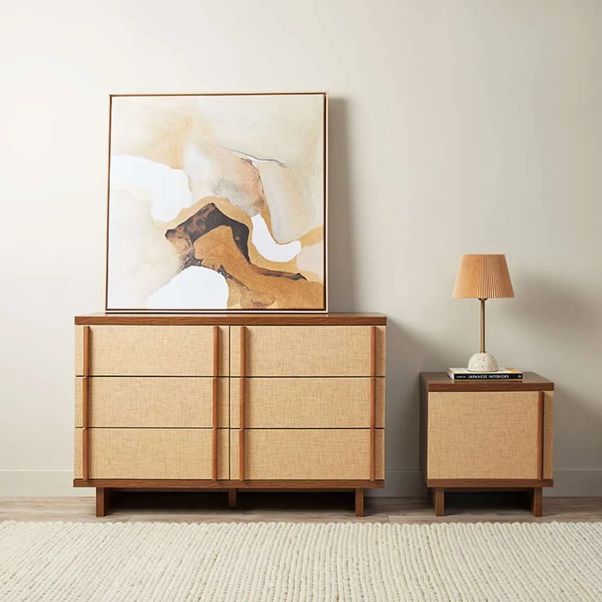 Minato Textured Bedside Table - Walnut Mocka