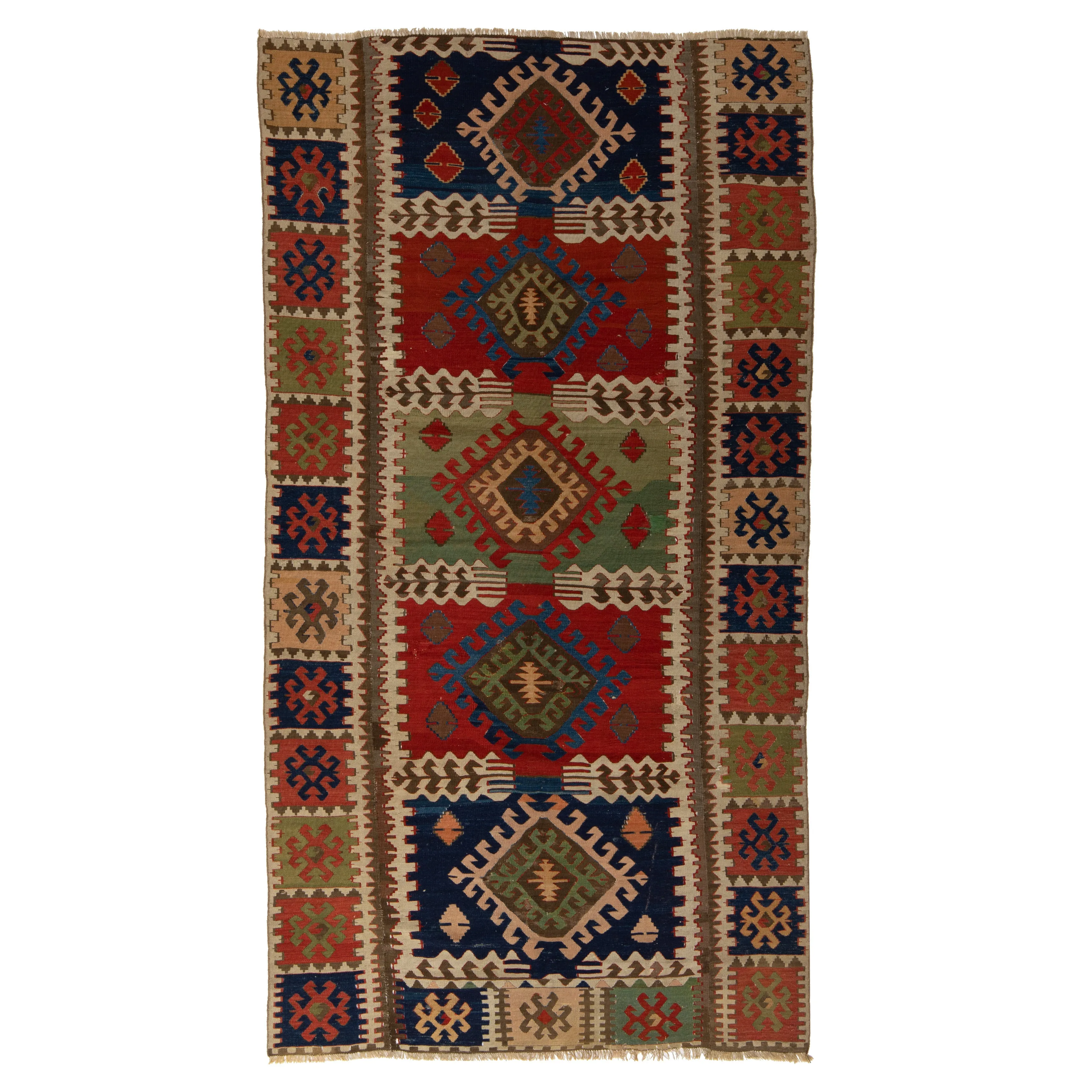 Multicolored Flatweave Wool Rug - 4'9" x 9'3"