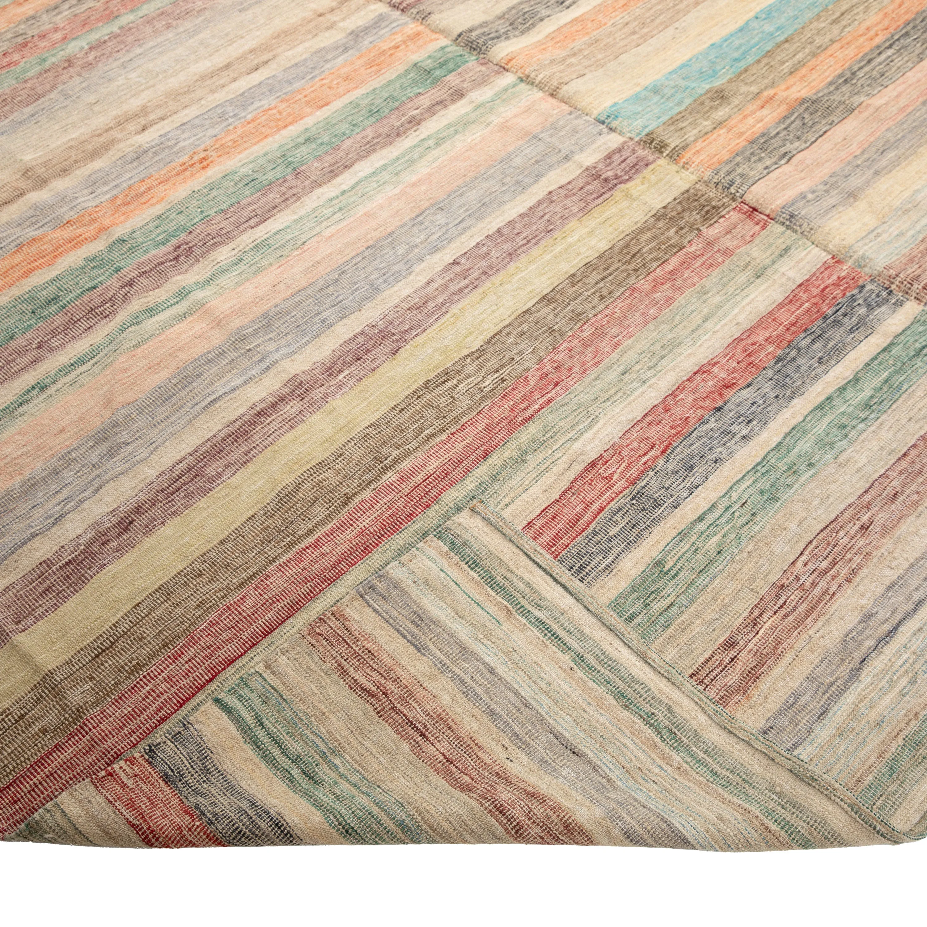 Multicolored Transitional Kilim Wool Rug - 8'11" x 12'9"