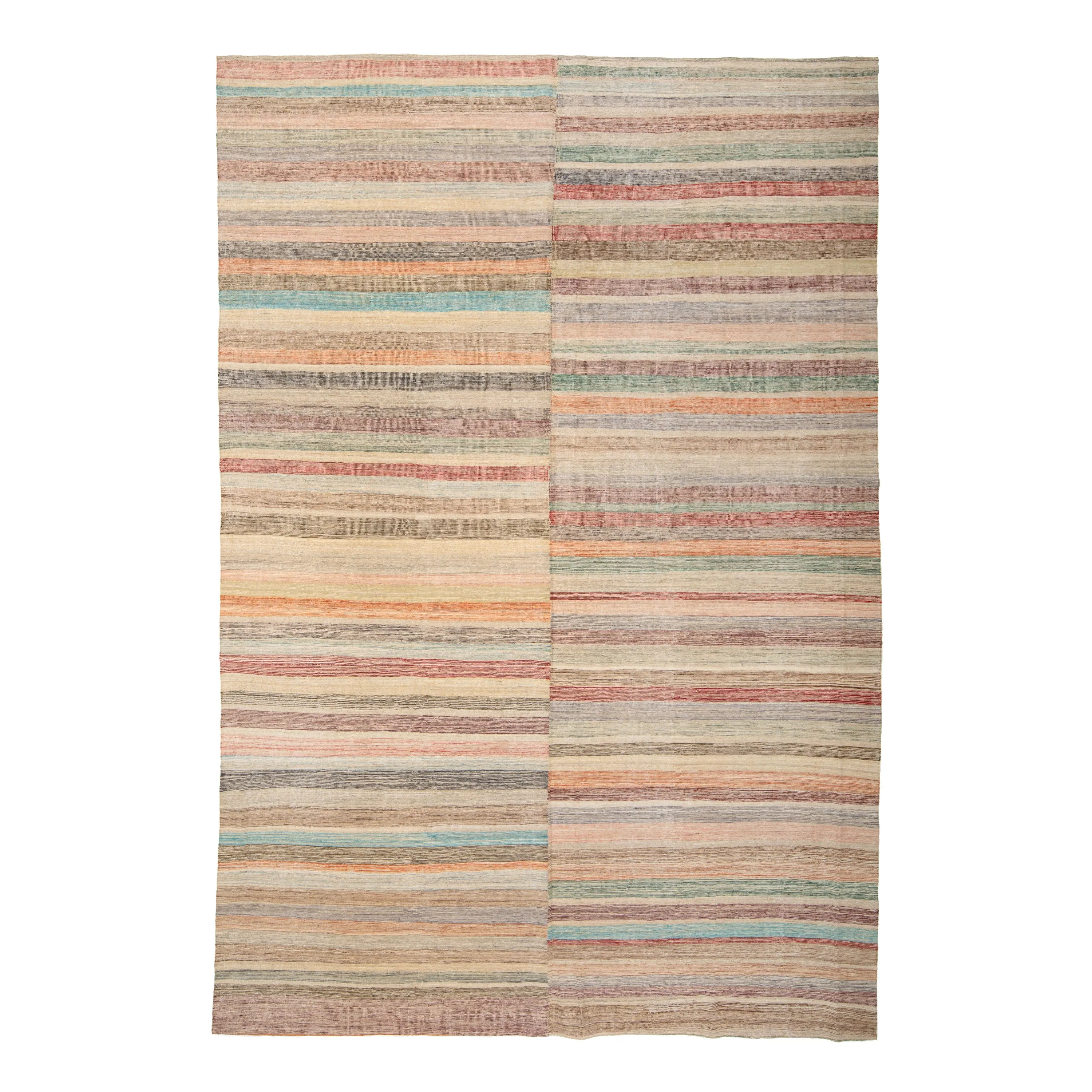 Multicolored Transitional Kilim Wool Rug - 8'11" x 12'9"