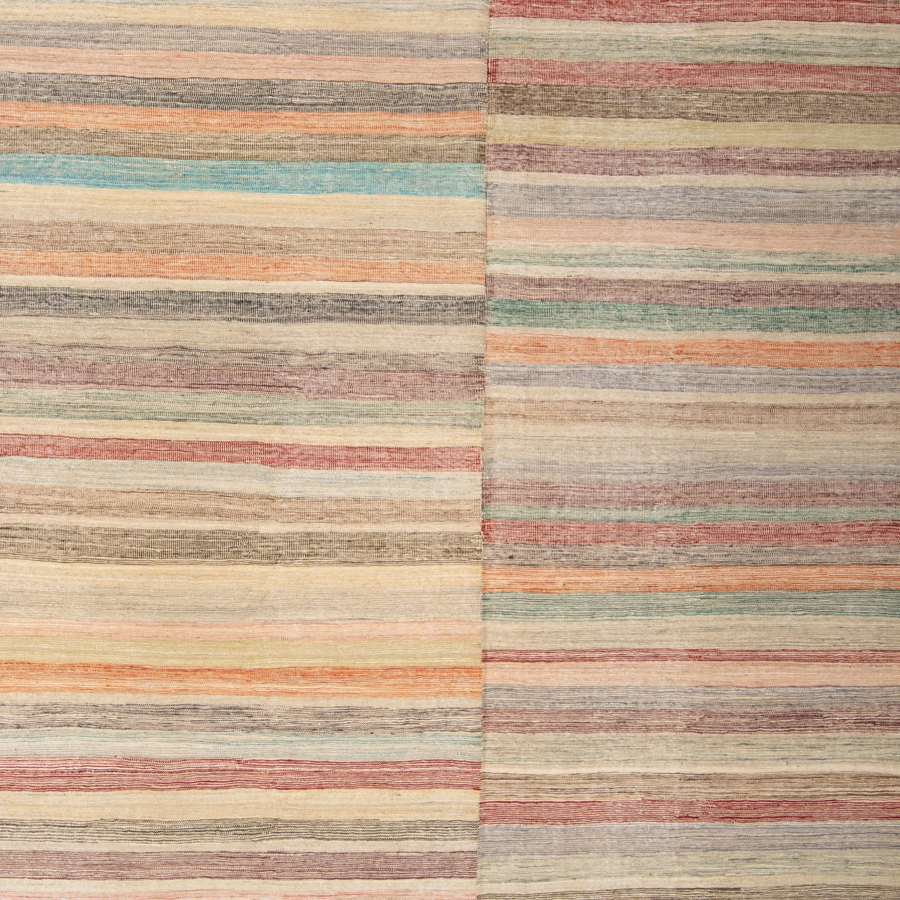 Multicolored Transitional Kilim Wool Rug - 8'11" x 12'9"