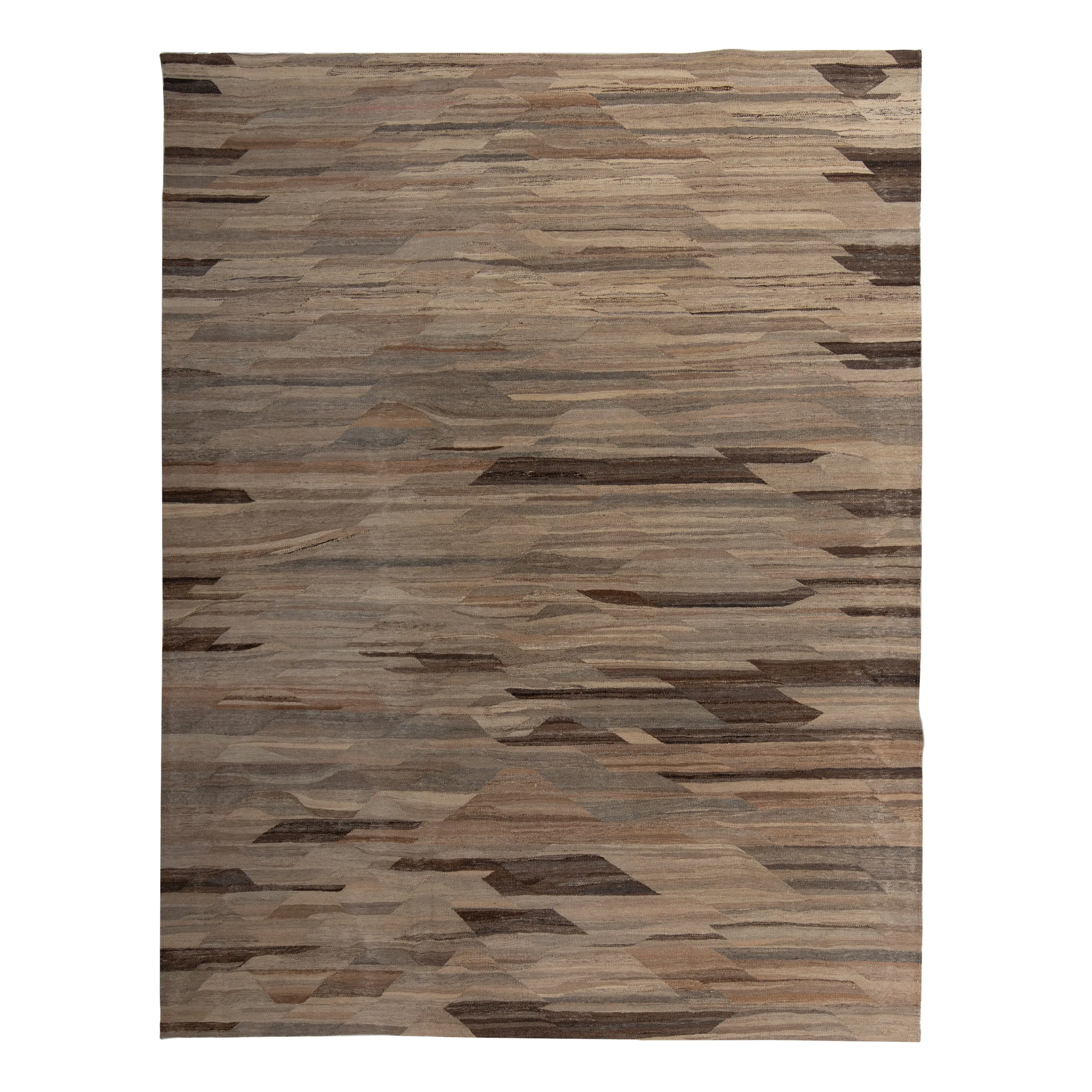Natural Patterned Modern Wool Kilim - 9' x 11'7"