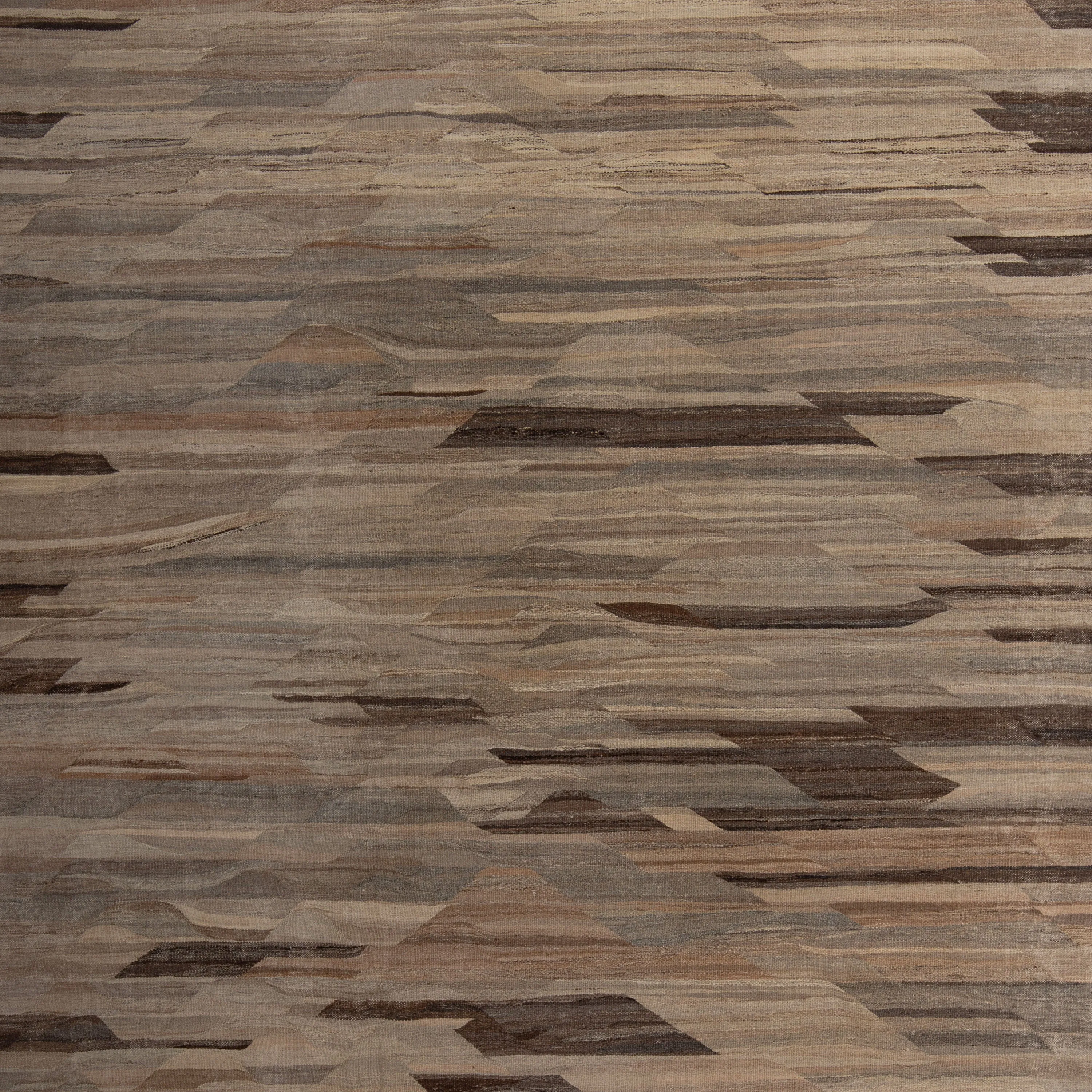 Natural Patterned Modern Wool Kilim - 9' x 11'7"