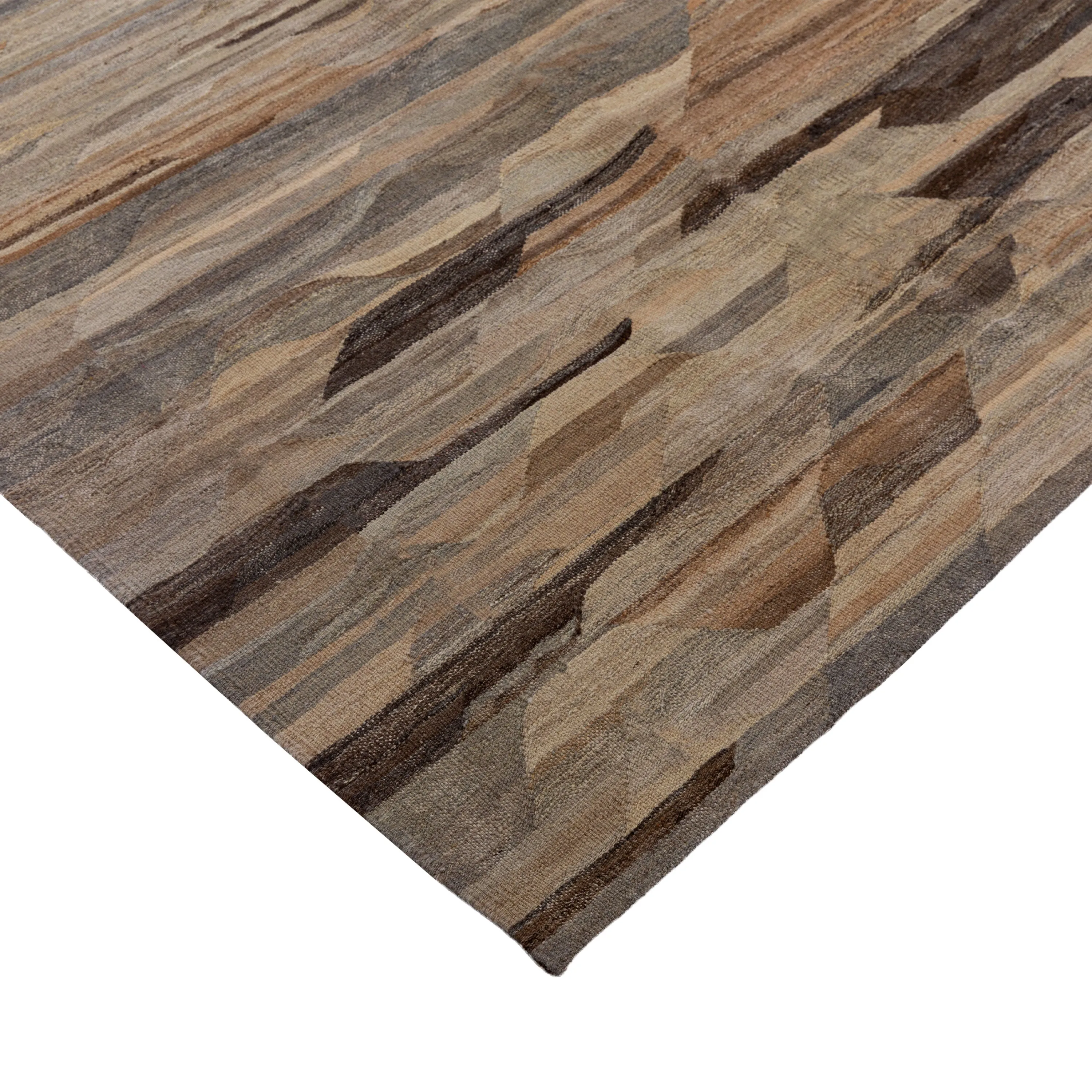 Natural Patterned Modern Wool Kilim - 9' x 11'7"