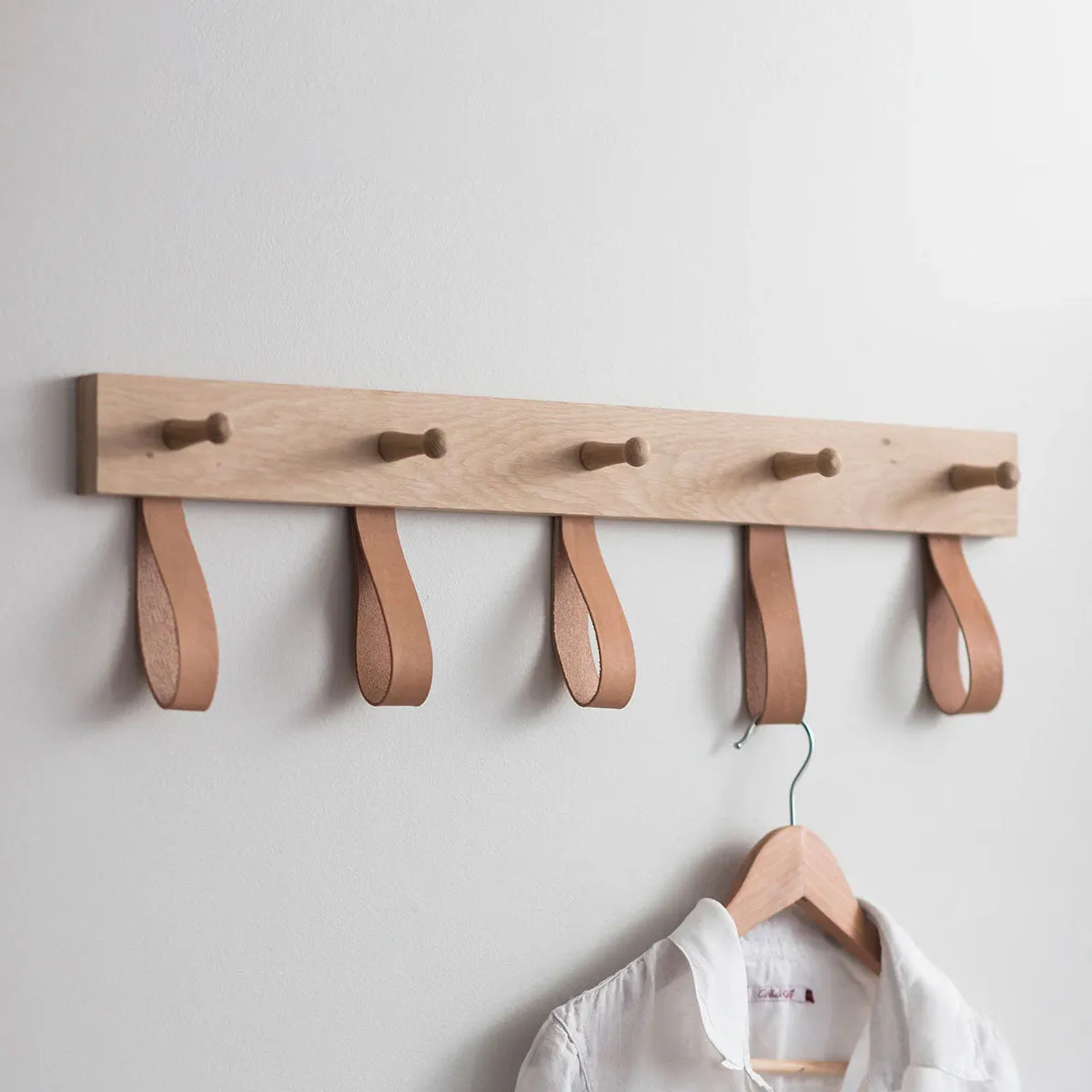 Oak and Leather Coat Hooks - 5 Funky Chunky