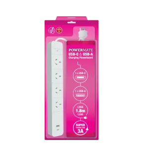 Powermate 4-Way Power Board Surge Protection & USB/C