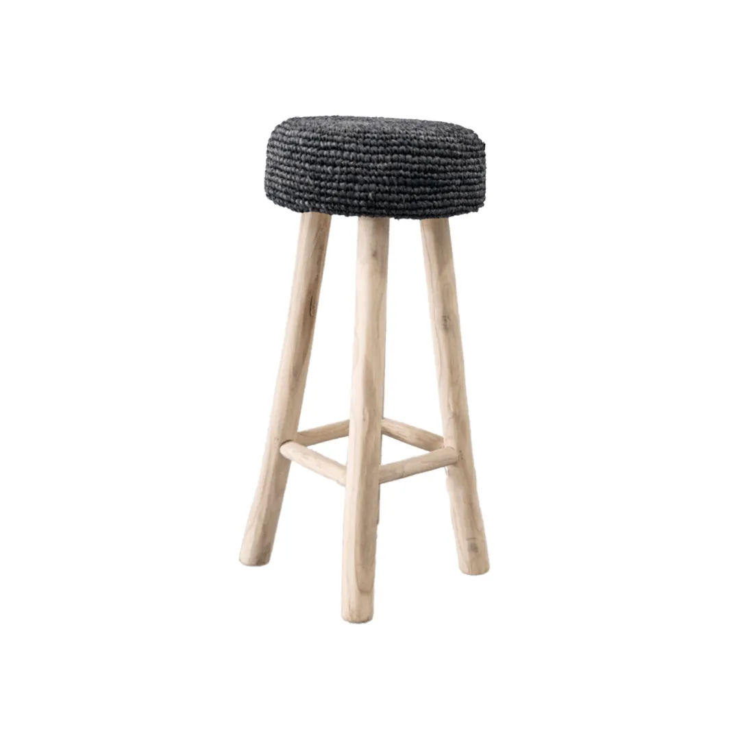 Raffia Bar stool | Black Zoco Home