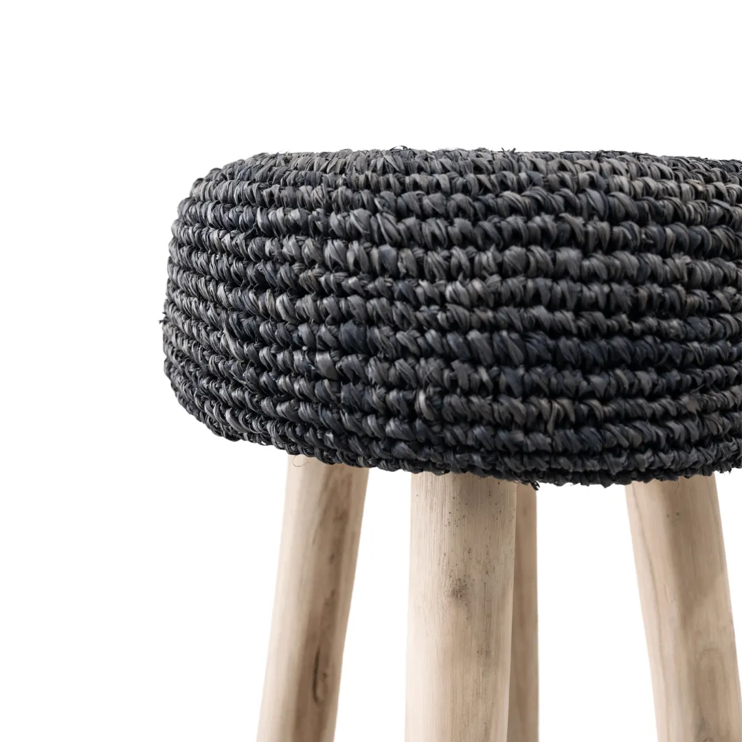 Raffia Bar stool | Black Zoco Home