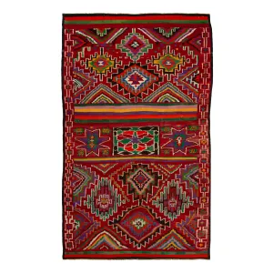 Red Vintage Flatweave Wool Turkish Kilim - 6'7" x 11'6"