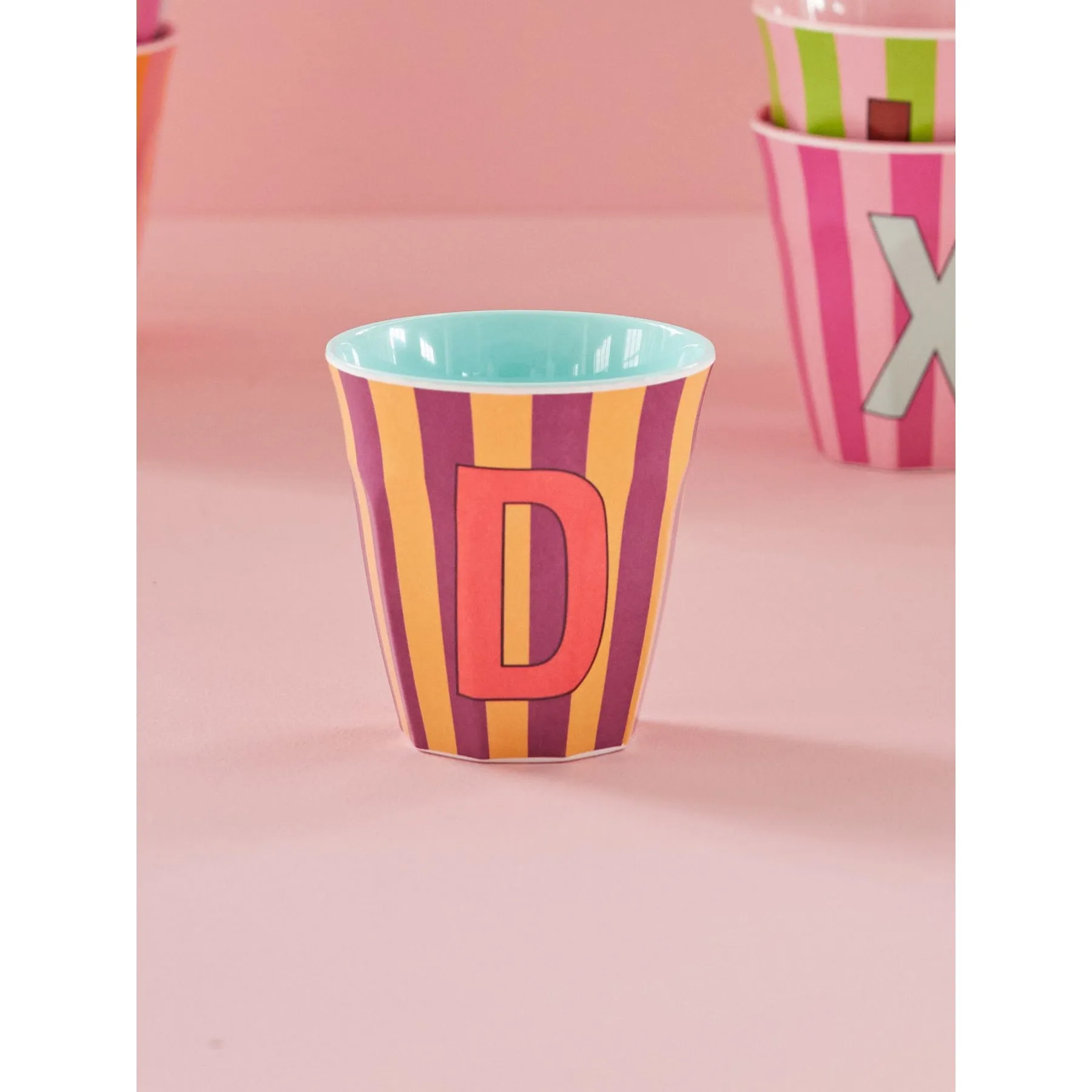Rice DK Melamine Cup with The Letter D - Stripes Pinkish - Medium - 250ml