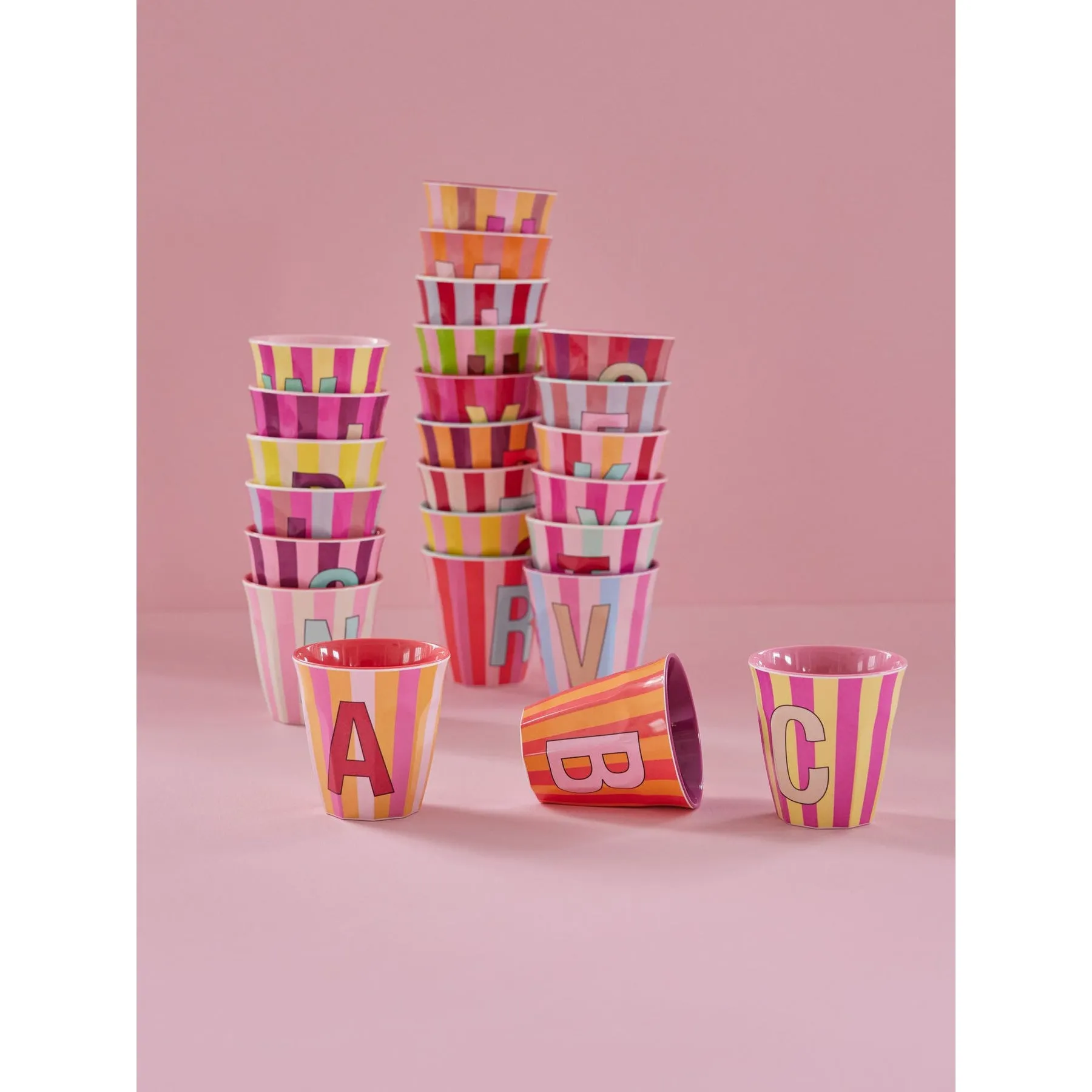 Rice DK Melamine Cup with The Letter D - Stripes Pinkish - Medium - 250ml