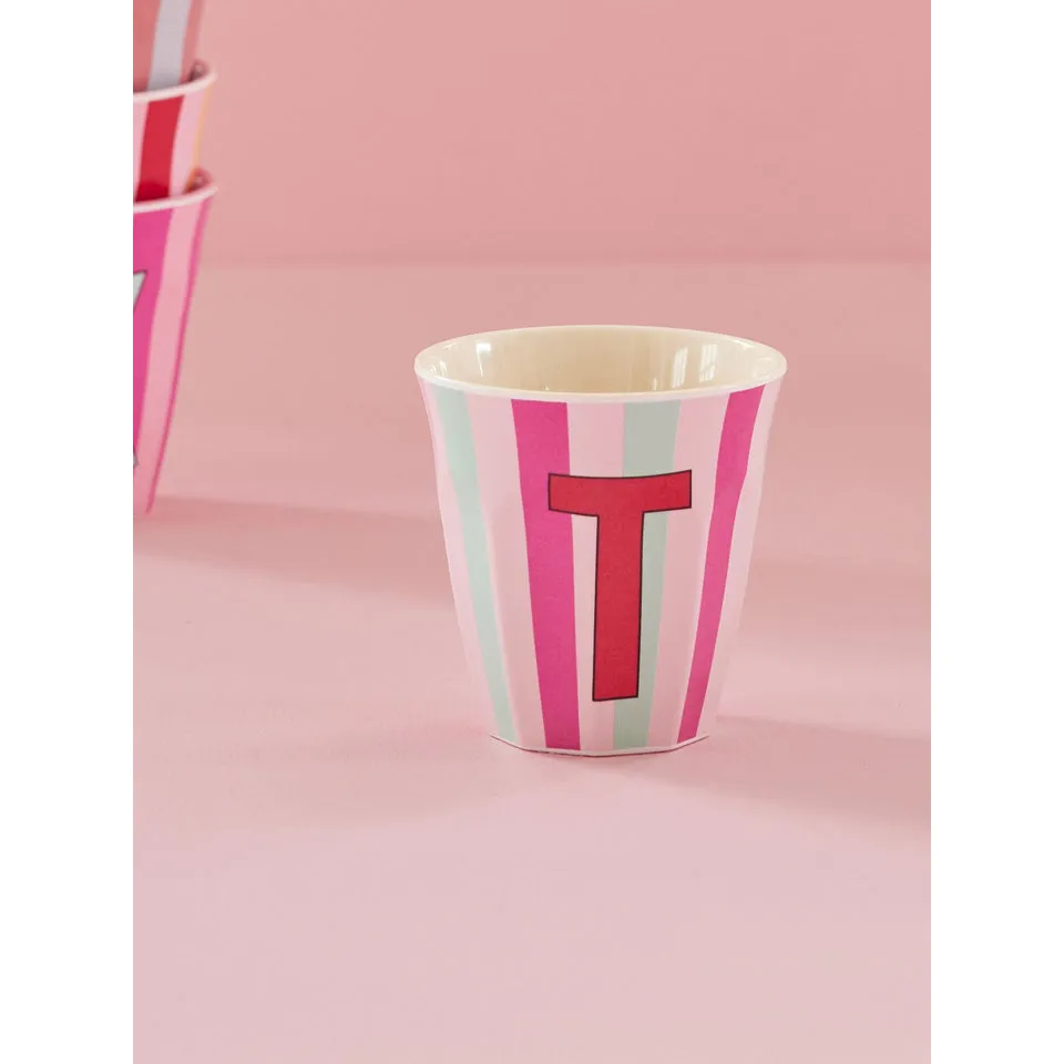 Rice DK Melamine Cup with The Letter T - Stripes Pinkish - Medium - 250 ml
