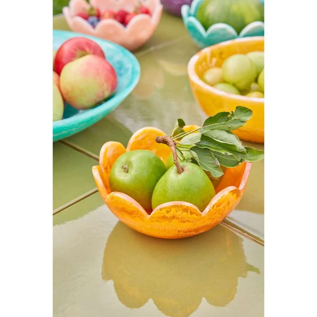 Rice DK Resin Bowl with Scallop Edges in Orange