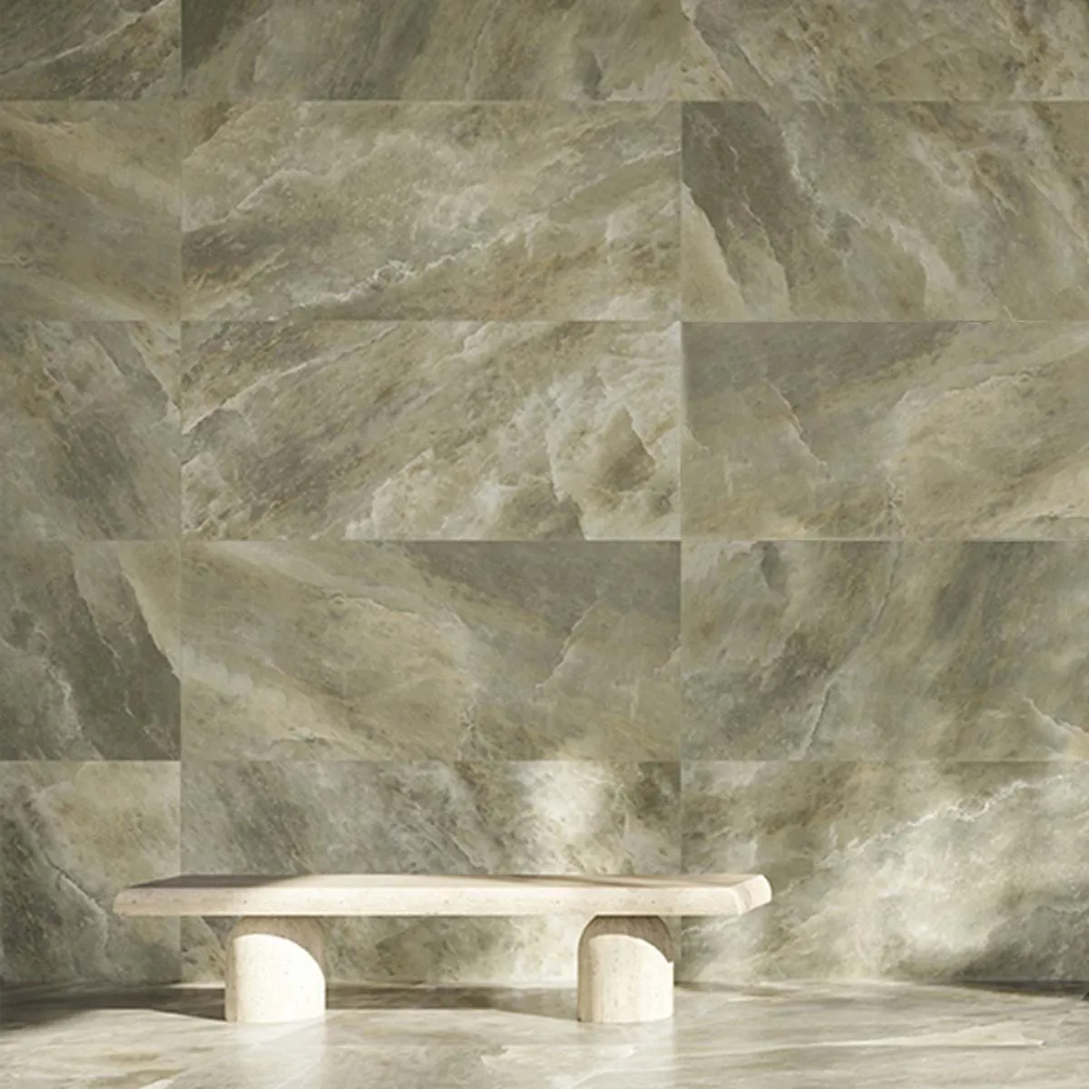 Riviera Onyx Green Rock Salt Effect Porcelain Tile 59x119cm Polished