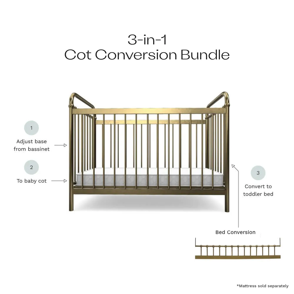 Sonata Bronze 3-in-1 Cot Conversion Bundle Mocka