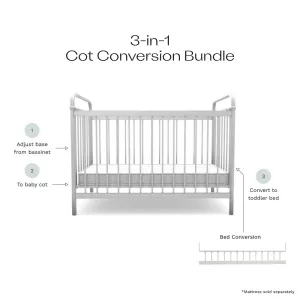 Sonata White 3-in-1 Cot Conversion Bundle Mocka