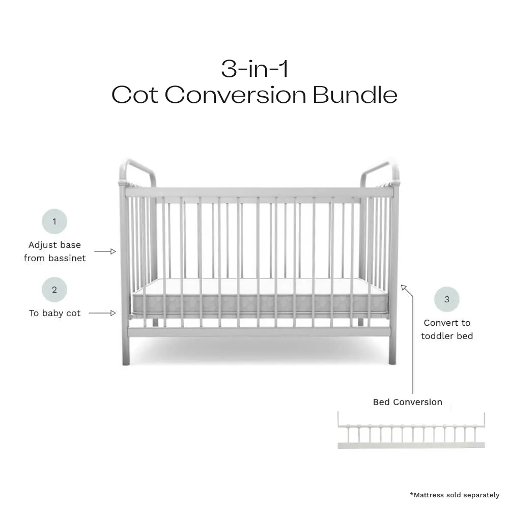 Sonata White 3-in-1 Cot Conversion Bundle Mocka