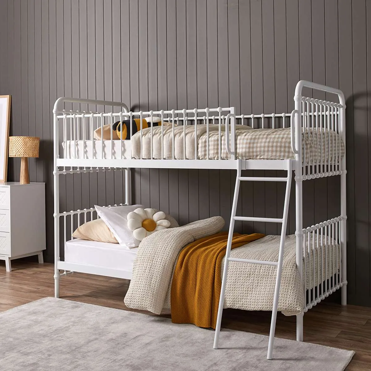 Sonata White Bunk Bed Mattress Bundle Mocka
