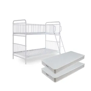 Sonata White Bunk Bed Mattress Bundle Mocka