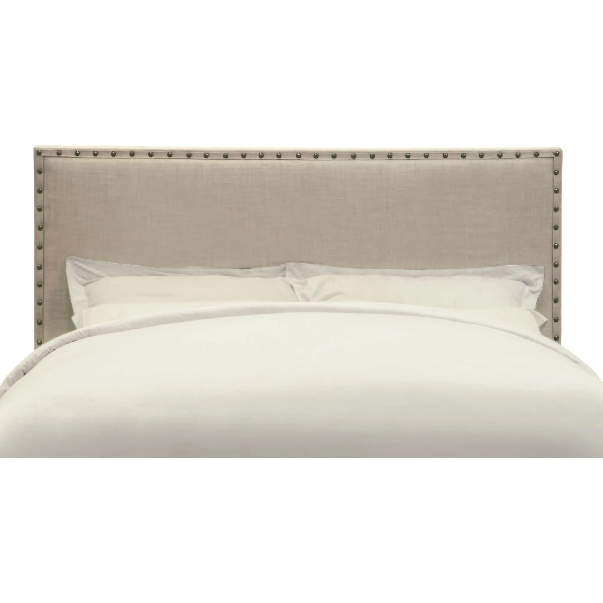 Tavel Nailhead Upholstered Headboard in Toast Linen Modus
